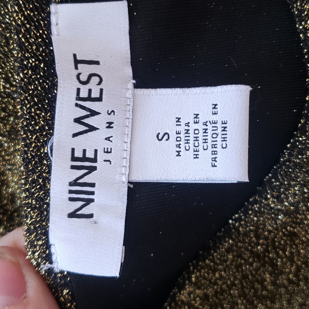 Vintage 90s Nine West Gold Shimmer Ruched Top S Gold Black Ruched Minimalist - Picture 15 of 17